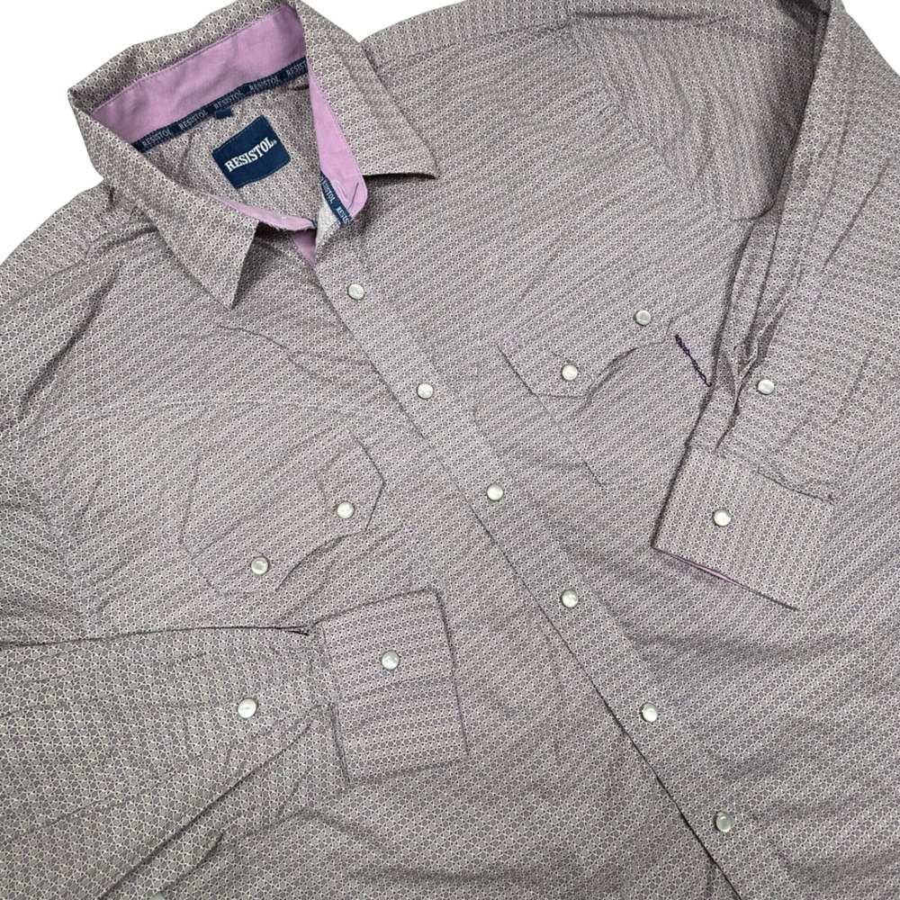 Resistol Mens Patterned Long Sleeve Western Pearl Snap Shirt Lilac Large‎ Rodeo